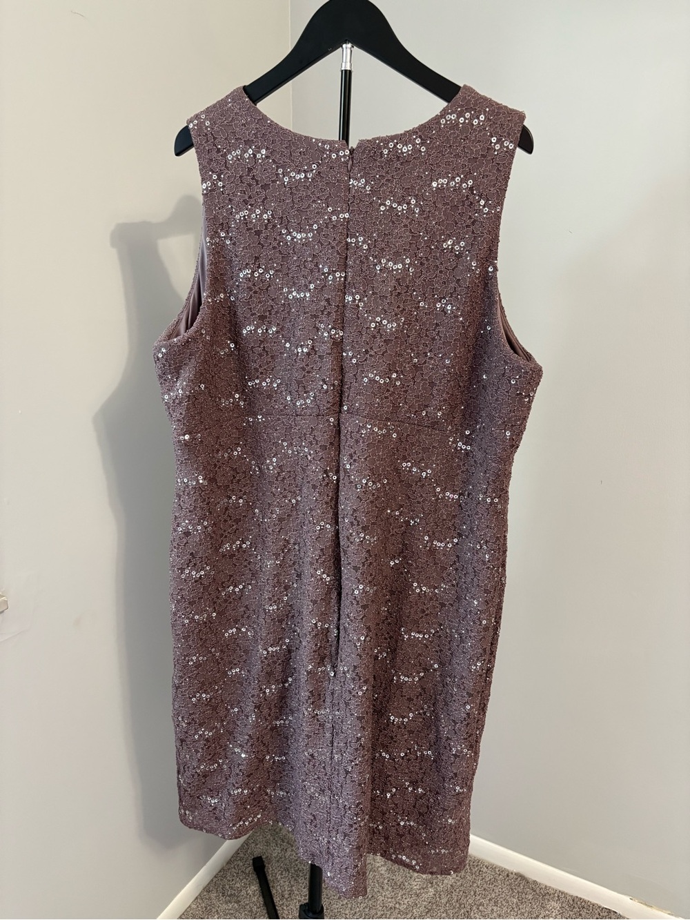 Nightway Sequined Lace Cocktail Dress 22W Mauve Shimmer Romantic Glam Party - Picture 4 of 10